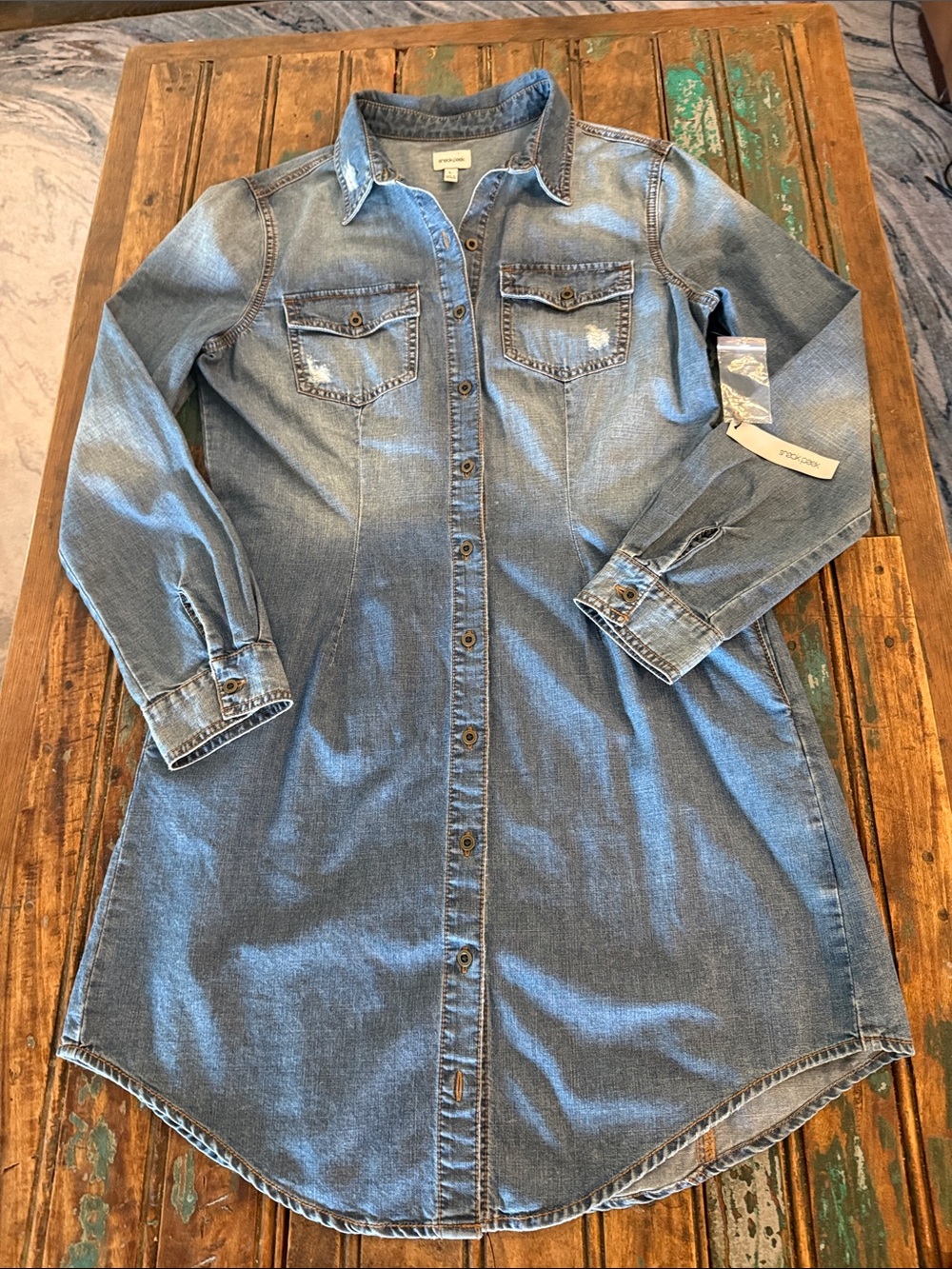 Sneak Peek Faded Chambray Shirt Dress in Light Blue